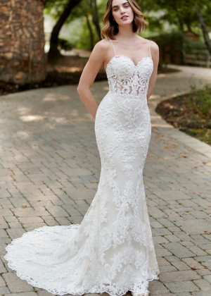 Beaded Thin Straps Ivory Lace Tulle Anniversary Wedding Dress